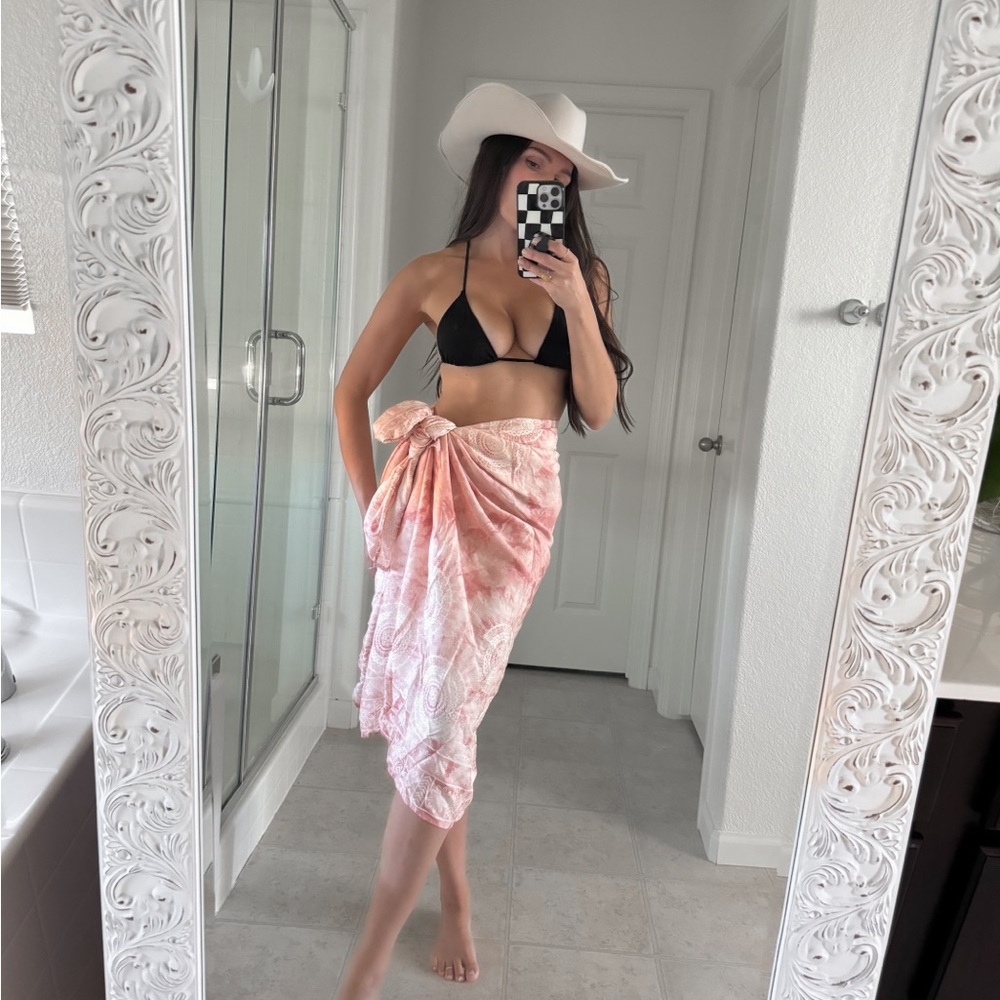 Pink boho sarong wrap swim cover up.